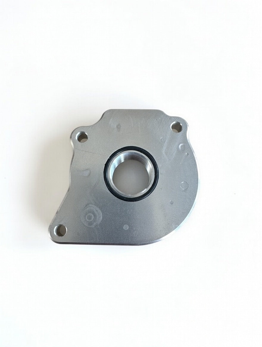 HEMI Remote Oil Filter Plate rear view – ACE INC billet aluminum oil filter adapter with O-ring seal