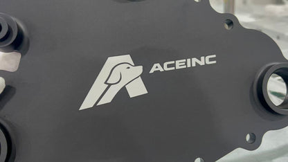 HEMI Water Pump Block Off Plate close-up – ACE INC logo engraved on billet aluminum