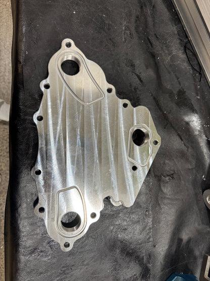 HEMI Water Pump Block Off Plate rear view – ACE INC billet remote water pump plate mounting surface