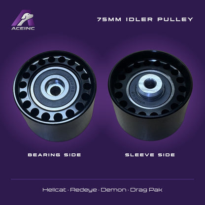 ACE INC 75mm idler pulley, both sides, Hellcat Redeye Demon Drag Pak