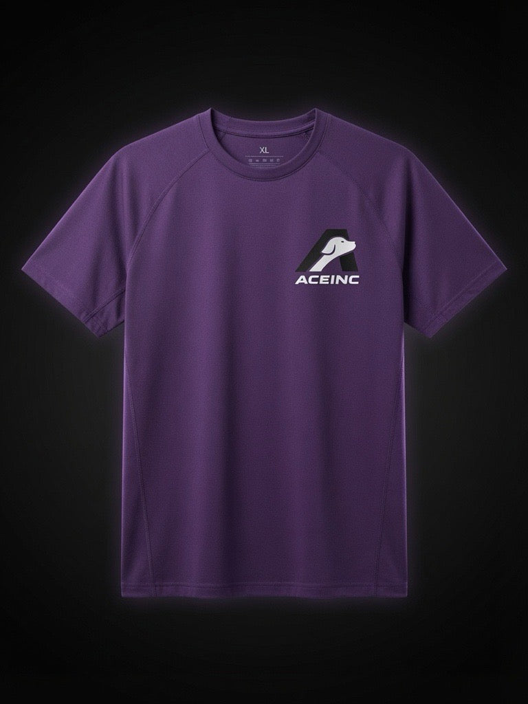 ACE INC Performance Modal Tee in Purple 38, front view with left-chest ACE INC logo lockup