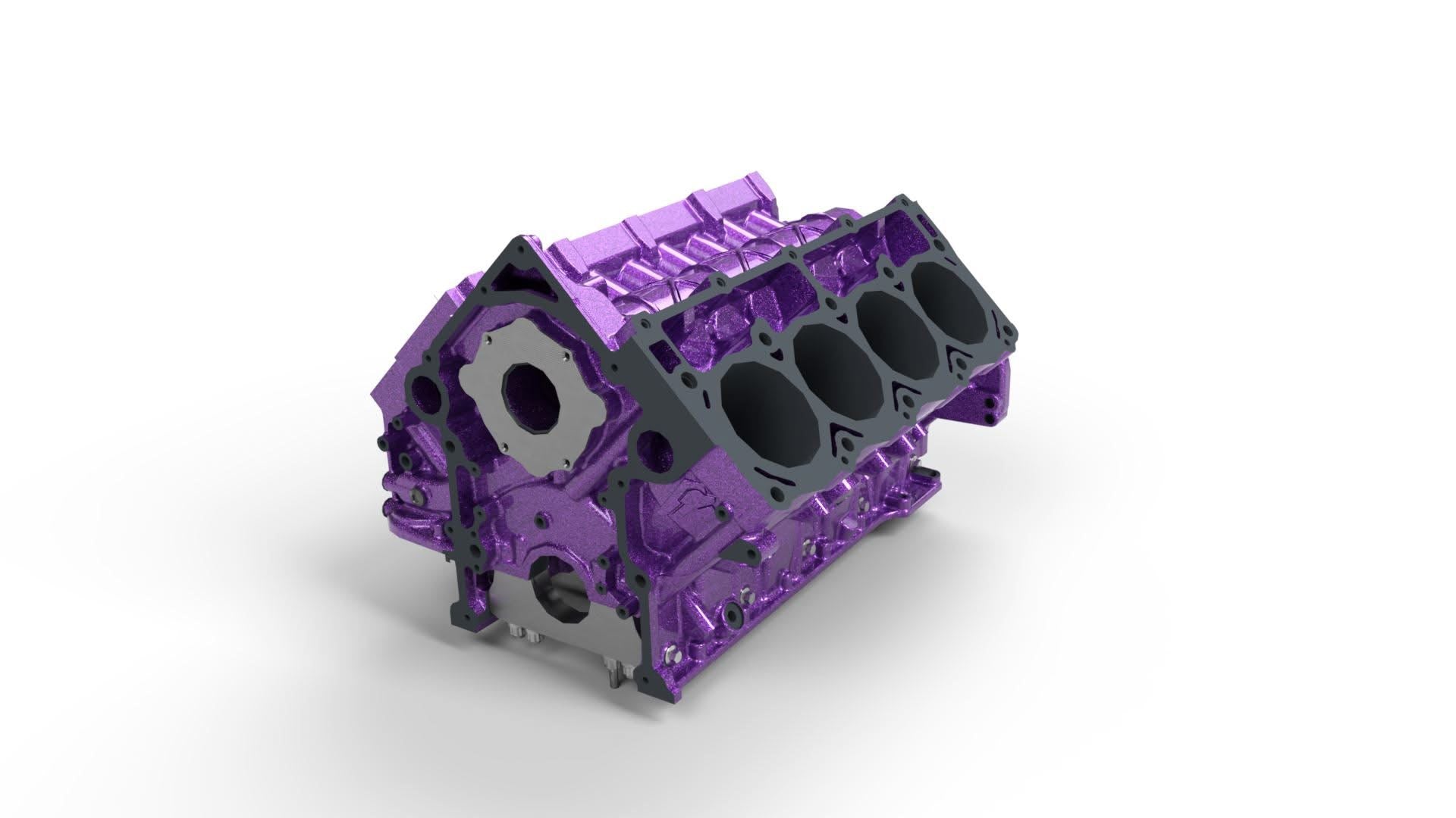 ACE INC Gen III HEMI Engine Block – CGI HEMI Block 3D render, purple finish, 3000HP rated short block